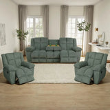 Reclining Sofa Set with Storage Console for Living Room (Green)