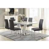 White High Gloss 7-Piece Dining Set with Extendable Table, V-Shaped Support, Gray Faux Leather Chairs