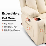 White Loveseat Recliner with Ottoman, Heat, Massage, and Power Recline for Living Room