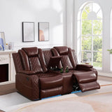 Power Recliner Sofa Set with LED, Leather Reclining Sofa Set, Living Room Furniture Set with USB