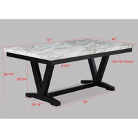 Dining Table Set - White Marble & Black Finish, Black Faux Leather Upholstered Chairs