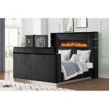 Modern 4-Piece King Bedroom Set with Fireplace Headboard and TV Stand Footboard