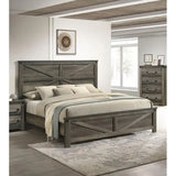 Gray King Bed with Unique Design Headboard - Simple Wooden Bedroom Furniture