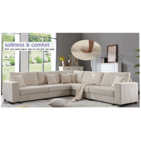 Sectional Sofa Set,Corduroy Upholstered Deep Seat Comfy Sofa Beige