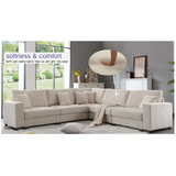 Sectional Sofa Set,Corduroy Upholstered Deep Seat Comfy Sofa Beige