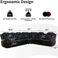 Power Recliner Sofa Sectional Couches with LED Light for Living Room,Leather Reclining