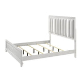 King Size Bed 2 Nightstands 3-Piece Set with Panel Bed and Upholstered LED Headboard in White Finish - Solid Wood