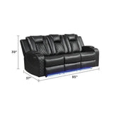 Power Recliner Sofa Set 3PC Faux Leather Black