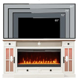 TV Stand  Farmhouse Entertainment Center with 42" Fireplace & LED Lights, Modern Media Console Table