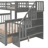 Stairway Twin-Over-Full Bunk Bed with Drawer, Storage and Guard Rail for Bedroom