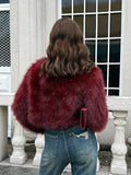 Fall/Winter Women's Fashionable Elegant Minimalist Burgundy Long Sleeve Short Faux Fur Coat, New Arrival