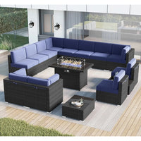 Patio Furniture Set with Fire Pit Table, Outdoor Wicker Rattan Sectional Sofa with Coffee Table