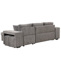 Sectional Couch, Pull Out Sleeper Sofa with Storage Chaise and 2 Stools for Living Room Furniture Set