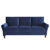 Modern Living Room Sofa Set 2pcs Comfort Sofa Loveseat Plush Seatbacks Tufted Detail Blue Velvet Upholstery Solid Wood
