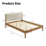 5-Piece Rubberwood Bedroom Set with Upholstered Queen Bed, Dresser, Mirror, Nightstand