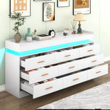 9 Drawer Dresser with LED Light, Modern Chest of Drawers  Cabinet for Bedroom, White