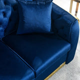 Chesterfield Sofa Set, Tufted 3 Seat Couch with Gold Stainless for Living Room, Navy Blue Fabric