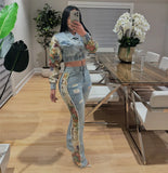 winter fashion print color matching denim jeans