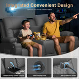 Loveseat Recliner Sofa, Home Theater Seating with Center Console, Reclining Loveseat RV Couch with USB