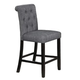rectangular dining table, 6 high chairs, charcoal fabric cluster back tabletop chairs