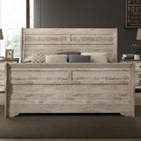 White Wash Finish Bedroom Set with Queen Sleigh Bed, Dresser, Mirror & 2 Nightstands