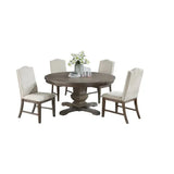 5pc Dining Set Round Table 4x Side Chairs ,Table nailhead Trim Upholstered Cushion Dining Room Furniture