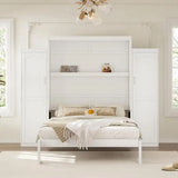 Queen Size Murphy Bed with 2 Wardrobes and Storage Shelf, Multifunctional Foldable Bed Frame