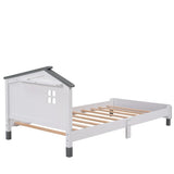 Bedroom  Platform Bed with Nightstand and Storage dresser,White+Gray