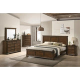 Wood Panel 5-Piece King Bed Set with Dresser, Mirror, Nightstand, and Chest