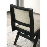 5pc Black Dining Set Gray Upholstery Table w 4x Side Chairs 48" Round Dining Table