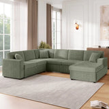 U-Shaped Sofa with a Chaise Lounge and Three Soft Throw Pillows for Living Room, Light