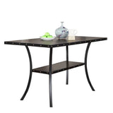 rectangular dining table, 6 high chairs, charcoal fabric cluster back tabletop chairs