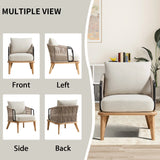 EBELLO 2PCS Living Room Casual Wooden Hand Braided Rope Armchair