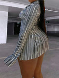 Women's Striped Two-Piece Set - Long-Sleeve Button-Down Shirt & Mini Skirt