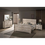 King Sleigh Bed Bedroom Set with White Wash Finish, Dresser, Mirror