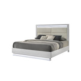White Wood Queen Bedroom Set with LED Headboard, Modern Glam Design