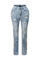 winter fashion print color matching denim jeans