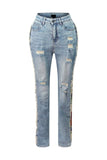 winter fashion print color matching denim jeans
