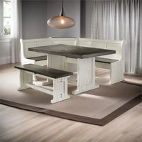 Wood Kitchen Corner Breakfast Dining Nook Set with Hidden Storage in Off White Dark Brown