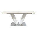 White High Gloss 7-Piece Dining Set with Extendable Table, V-Shaped Support, Gray Faux Leather Chairs