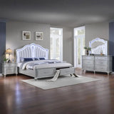 Upholstered LED Queen Bedroom Set 4PC Wood Silver Finish