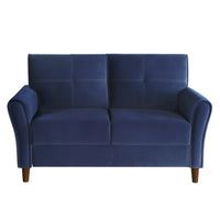 Modern Living Room Sofa Set 2pcs Comfort Sofa Loveseat Plush Seatbacks Tufted Detail Blue Velvet Upholstery Solid Wood