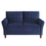 Modern Living Room Sofa Set 2pcs Comfort Sofa Loveseat Plush Seatbacks Tufted Detail Blue Velvet Upholstery Solid Wood