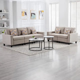 Beige Linen Fabric Sofa and Loveseat Living Room Set with Cushions
