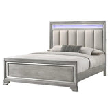 Modern King Size Panel Bed with Nightstand Set, Integrated LED Lighting, Tufted Headboard,Solid Wood