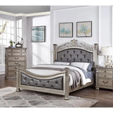 Antique Silver California King Size Bed with Tufted Faux Leather