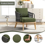 EBELLO 2PCS Living Room Casual Wooden Hand Braided Rope Armchair