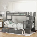 Stairway Twin-Over-Full Bunk Bed with Drawer, Storage and Guard Rail for Bedroom
