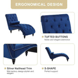 Button-Tufted Upholstered Chaise Lounge Chair with Pillow for Bedroom Living Room