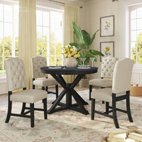 Style Dining Table Set with Extendable Table and 4 Upholstered Chairs for Dining Room